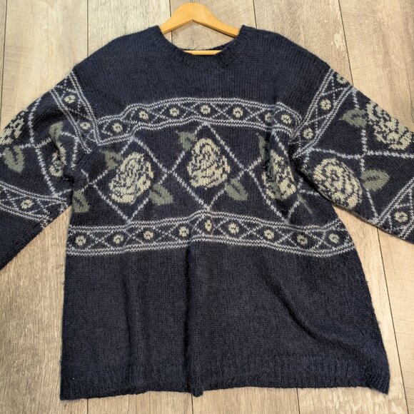 Lane Bryant Blue Mohair-Blend Rose Pattern Sweater | Women’s Plus Size 3X - Picture 6 of 9